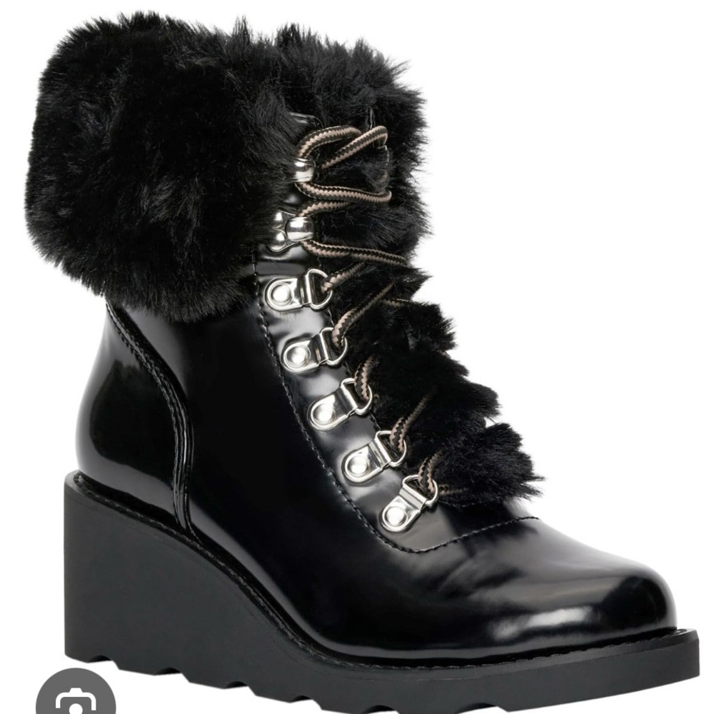 INC International Concepts Black Faux Fur Moto Boots.Women size 5.5/Youth size 4